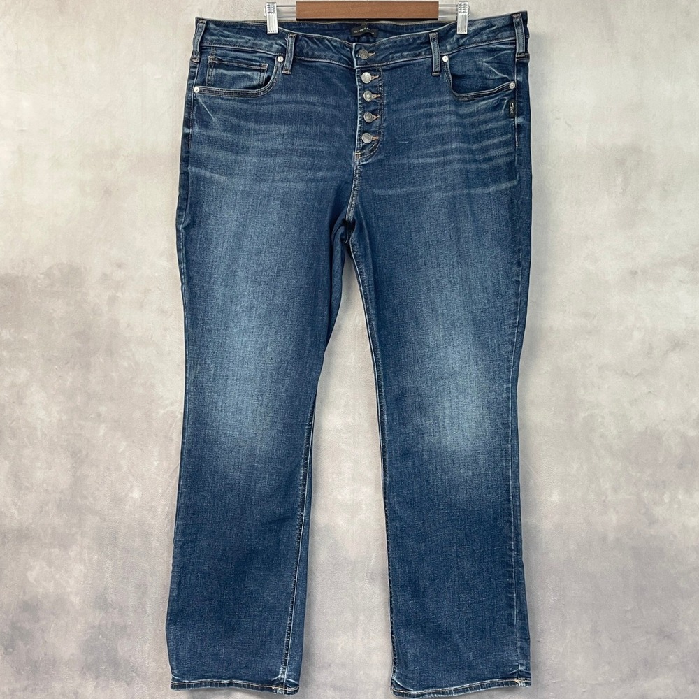 Silver Jeans Womens Suki Slim Boot Jeans Plus Sz 22 Stretch Button Fly Dark Wash